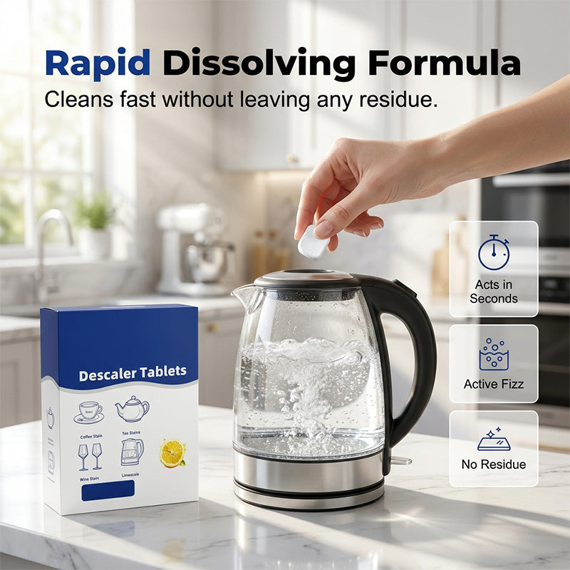 🧼 50% DE DESCONTO – Pastilhas Efervescentes Anti-Calcário | Remove resíduos, ação profunda & multiuso