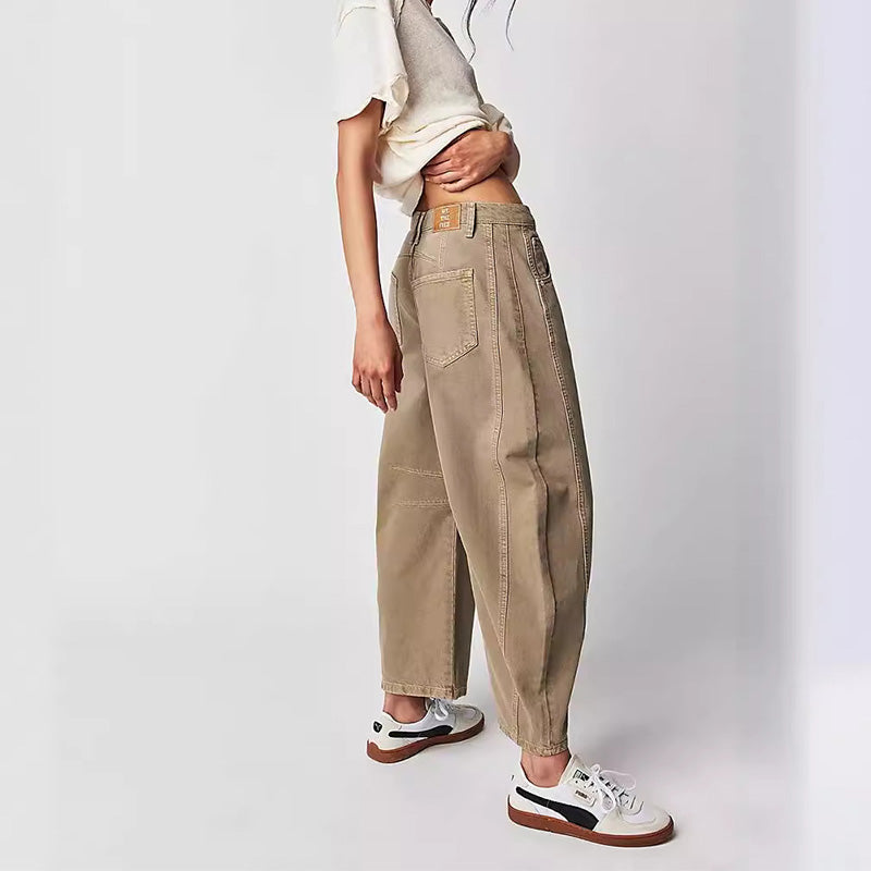 Dames Retro Mid-Rise Gebogen Jeans met Wijde Benen