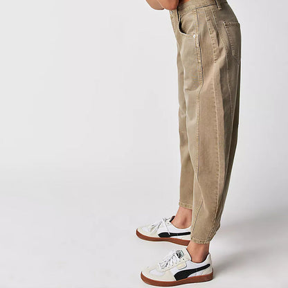 Dames Retro Mid-Rise Gebogen Jeans met Wijde Benen
