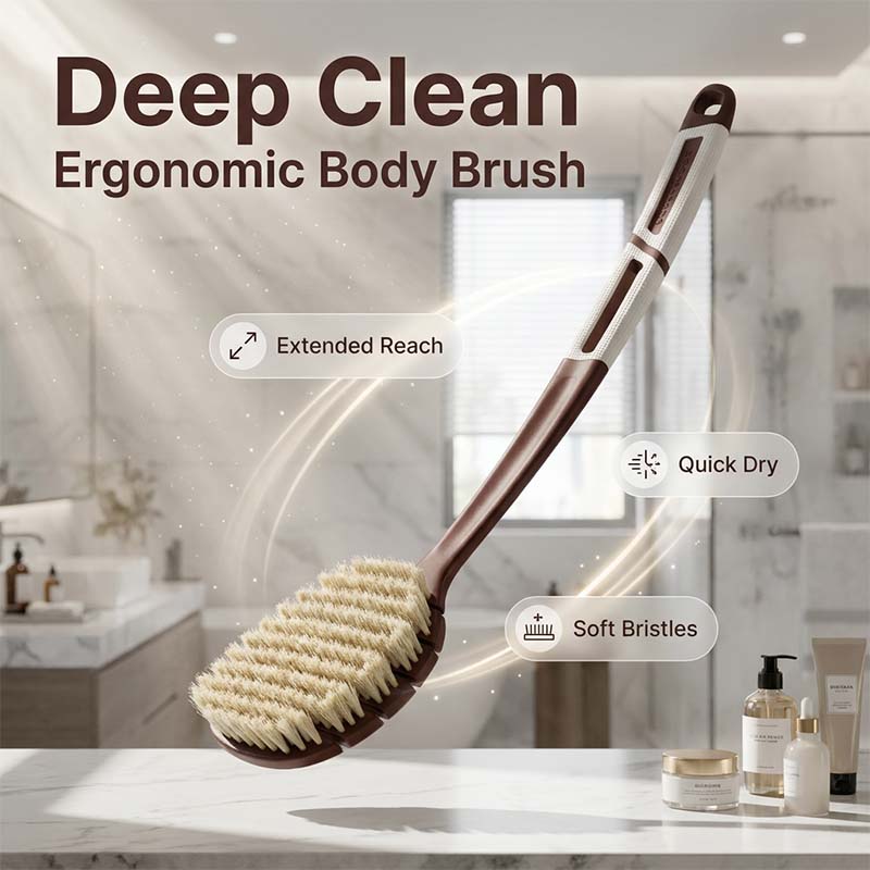 🧽 50% DE DESCONTO – Escova Corporal Ergonómica com Cabo Comprido | Alcança todas as costas, esfolia suavemente & fácil de manusear