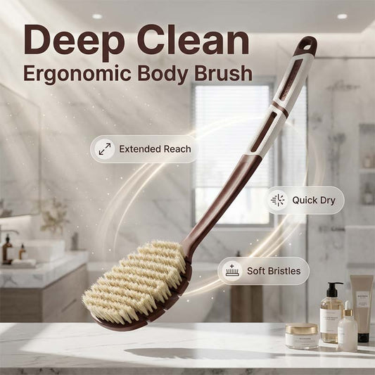 🧽 50% DE DESCONTO – Escova Corporal Ergonómica com Cabo Comprido | Alcança todas as costas, esfolia suavemente & fácil de manusear
