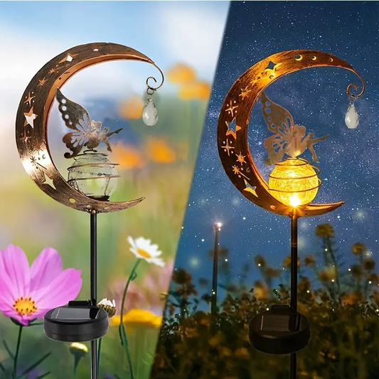 🌙 50% DE DESCONTO – Luz Solar de Jardim em Forma de Lua e Fada | Decoração noturna automática & resistente à chuva