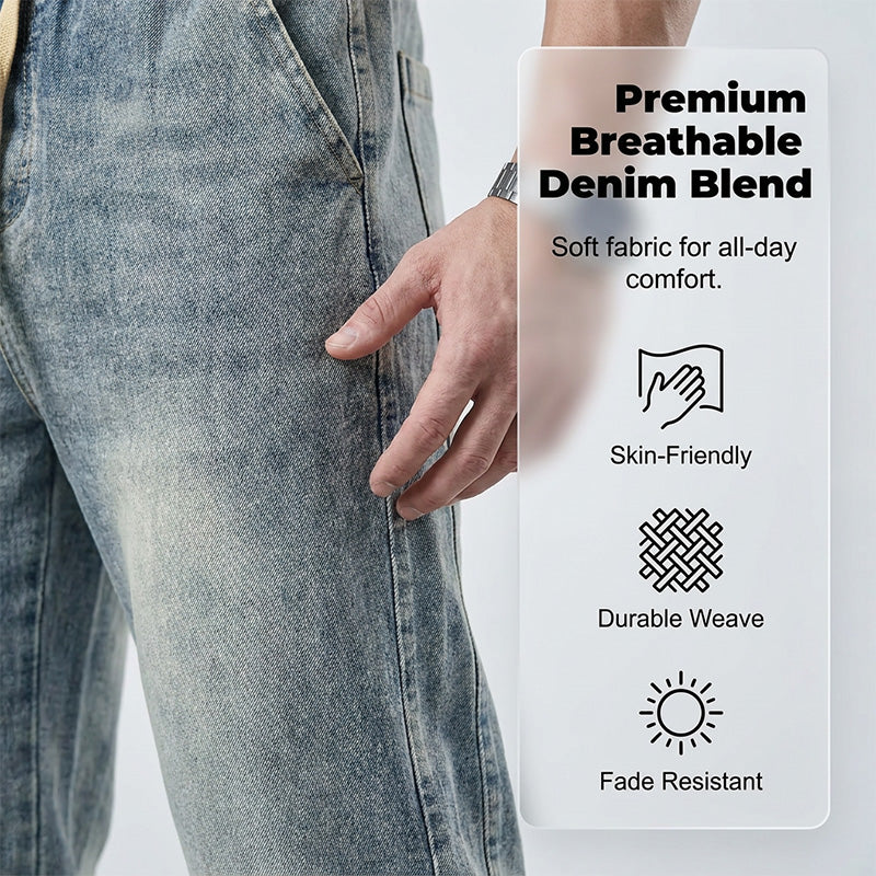 Men's All-Season Wide-Leg Drawstring Jeans