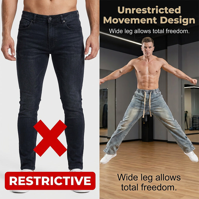 Men's All-Season Wide-Leg Drawstring Jeans