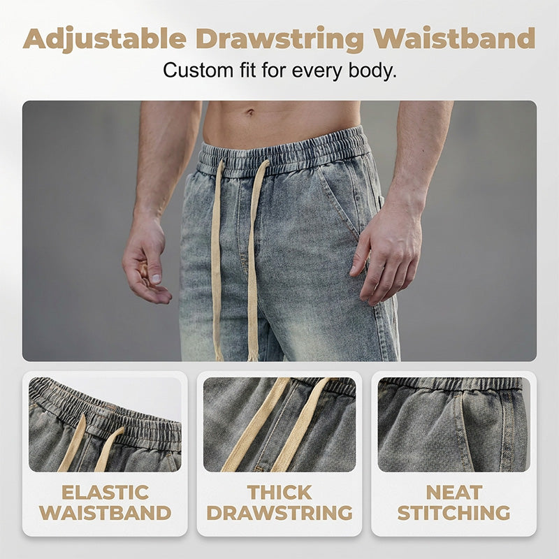 Men's All-Season Wide-Leg Drawstring Jeans