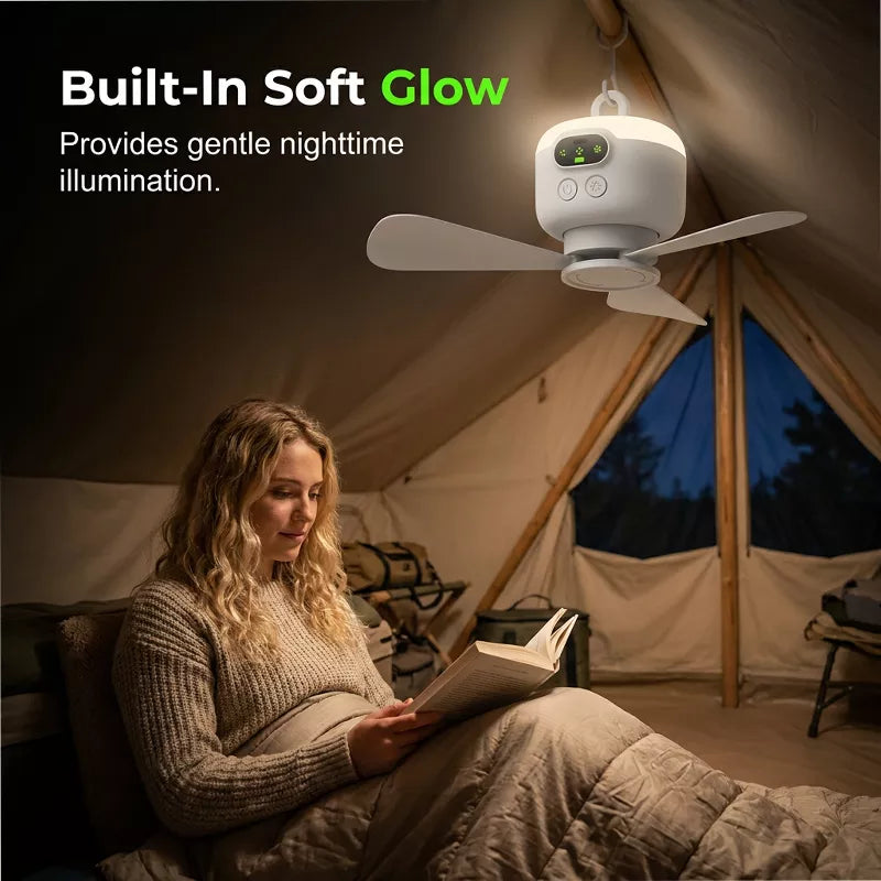 💡 50% DE DESCONTO – Ventilador de Teto com Luz LED Recarregável | Refresca, ilumina & portátil