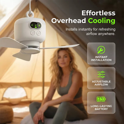 💡 50% DE DESCONTO – Ventilador de Teto com Luz LED Recarregável | Refresca, ilumina & portátil