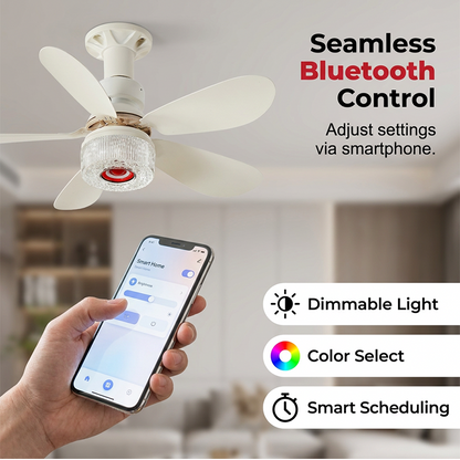 💡 50% DE DESCONTO – Ventilador de Teto 3 em 1 com Luz e Bluetooth | Refresca, ilumina & som ambiente