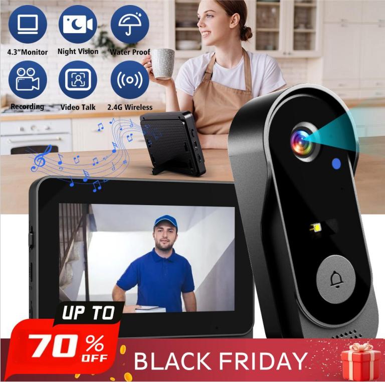 🔔 50% DE DESCONTO – Campainha com Câmara e Ecrã de 4.3" | Instalação fácil, segurança visual & prática