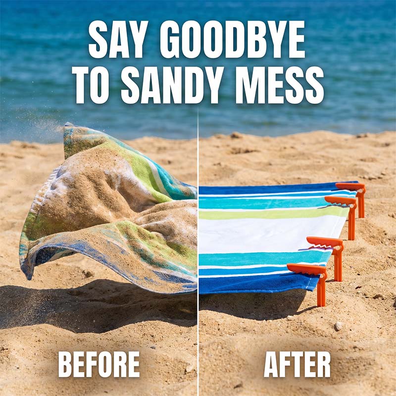 🏖️ 50% DE DESCONTO – Presilhas Anti-vento para Toalha de Praia | Fixa na areia e grama, prática & resistente ao vento