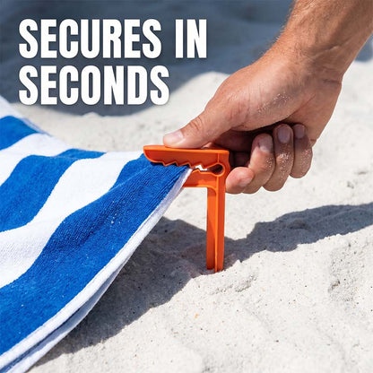 🏖️ 50% DE DESCONTO – Presilhas Anti-vento para Toalha de Praia | Fixa na areia e grama, prática & resistente ao vento