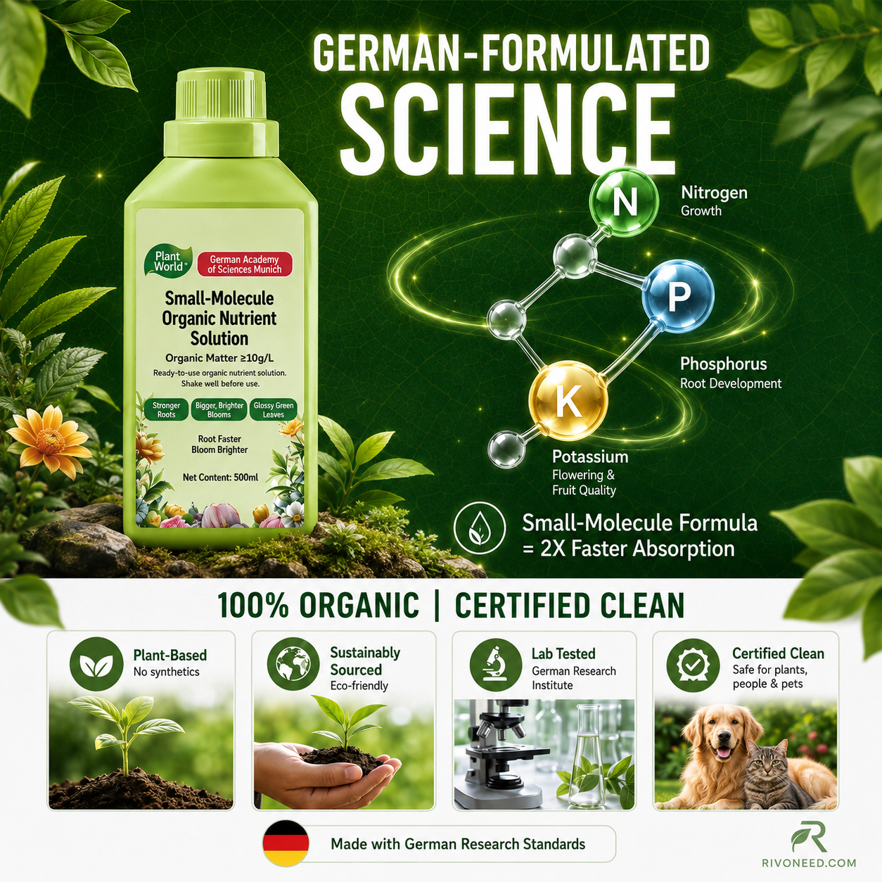 🌱 50% DE DESCONTO – Solução Nutriente Orgânica para Plantas | Promove crescimento, suave para mudas & absorção rápida