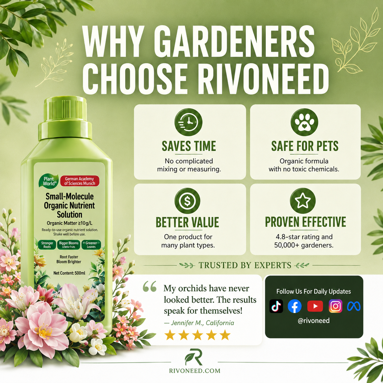 🌱 50% DE DESCONTO – Solução Nutriente Orgânica para Plantas | Promove crescimento, suave para mudas & absorção rápida