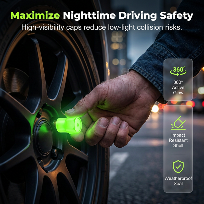 🚗 50% DE DESCONTO – Tampa de Válvula de Pneu Universal Luminosa | Visível à noite, fácil instalação & segurança extra