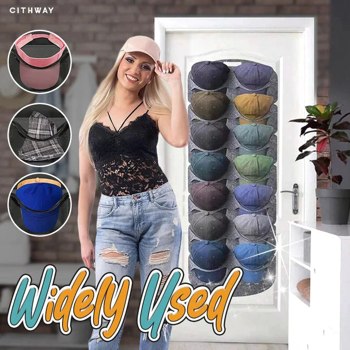 🧢 50% DE DESCONTO – Suporte Suspenso para Chapéus com Vários Bolsos | Organizador prático, economiza espaço & fácil acesso