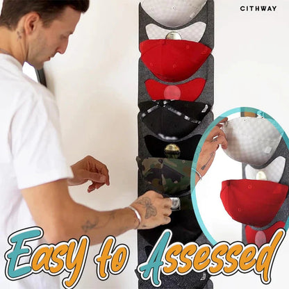 🧢 50% DE DESCONTO – Suporte Suspenso para Chapéus com Vários Bolsos | Organizador prático, economiza espaço & fácil acesso