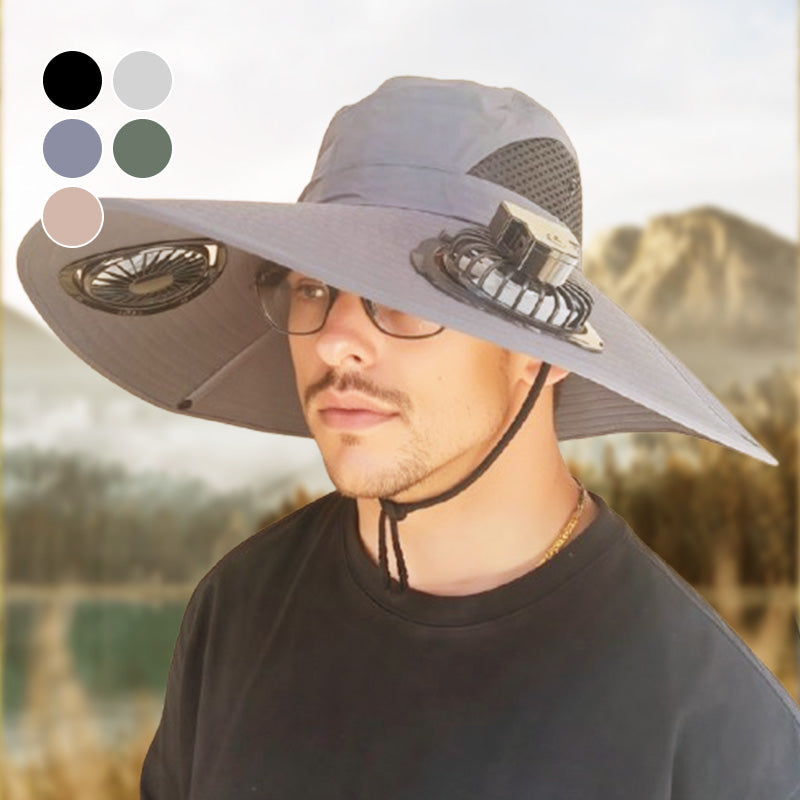 Outdoor Sun Ha🧢 50% DE DESCONTO – Chapéu Solar com Ventoinhas Duplas para Exterior | Fresco, prático & ideal para dias quentest with Dual Solar-Powered Fans