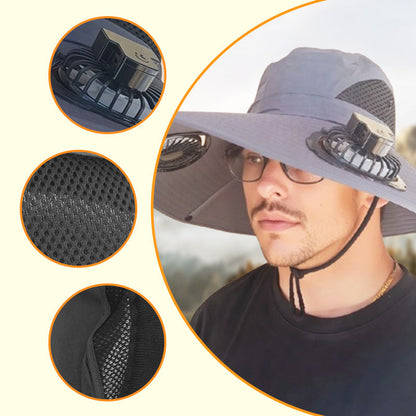 Outdoor Sun Ha🧢 50% DE DESCONTO – Chapéu Solar com Ventoinhas Duplas para Exterior | Fresco, prático & ideal para dias quentest with Dual Solar-Powered Fans