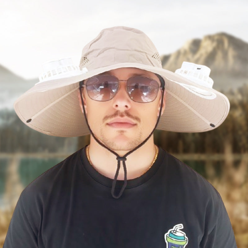 Outdoor Sun Ha🧢 50% DE DESCONTO – Chapéu Solar com Ventoinhas Duplas para Exterior | Fresco, prático & ideal para dias quentest with Dual Solar-Powered Fans