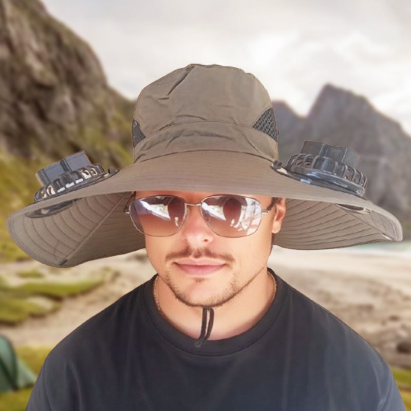 Outdoor Sun Ha🧢 50% DE DESCONTO – Chapéu Solar com Ventoinhas Duplas para Exterior | Fresco, prático & ideal para dias quentest with Dual Solar-Powered Fans