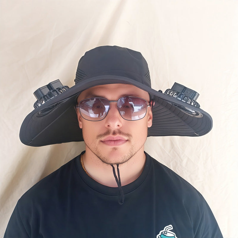 Outdoor Sun Ha🧢 50% DE DESCONTO – Chapéu Solar com Ventoinhas Duplas para Exterior | Fresco, prático & ideal para dias quentest with Dual Solar-Powered Fans