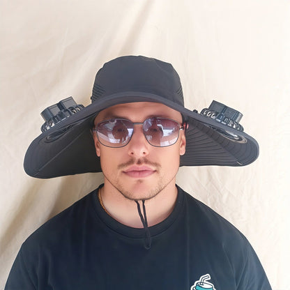Outdoor Sun Ha🧢 50% DE DESCONTO – Chapéu Solar com Ventoinhas Duplas para Exterior | Fresco, prático & ideal para dias quentest with Dual Solar-Powered Fans