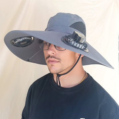 Outdoor Sun Ha🧢 50% DE DESCONTO – Chapéu Solar com Ventoinhas Duplas para Exterior | Fresco, prático & ideal para dias quentest with Dual Solar-Powered Fans
