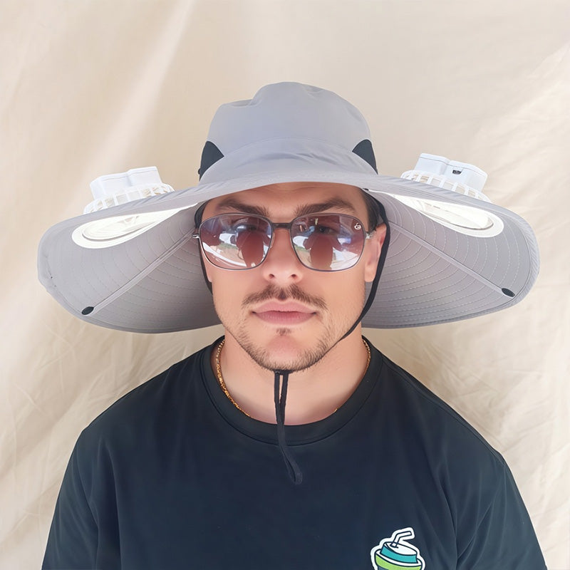 Outdoor Sun Ha🧢 50% DE DESCONTO – Chapéu Solar com Ventoinhas Duplas para Exterior | Fresco, prático & ideal para dias quentest with Dual Solar-Powered Fans