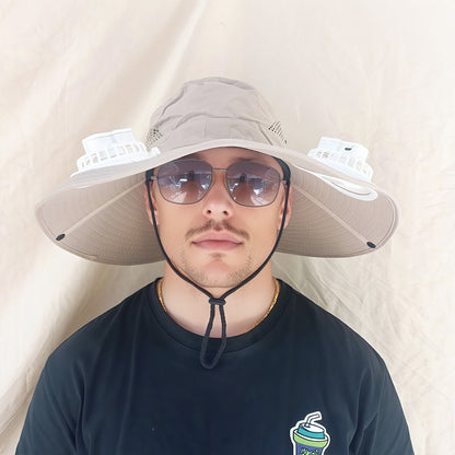Outdoor Sun Ha🧢 50% DE DESCONTO – Chapéu Solar com Ventoinhas Duplas para Exterior | Fresco, prático & ideal para dias quentest with Dual Solar-Powered Fans