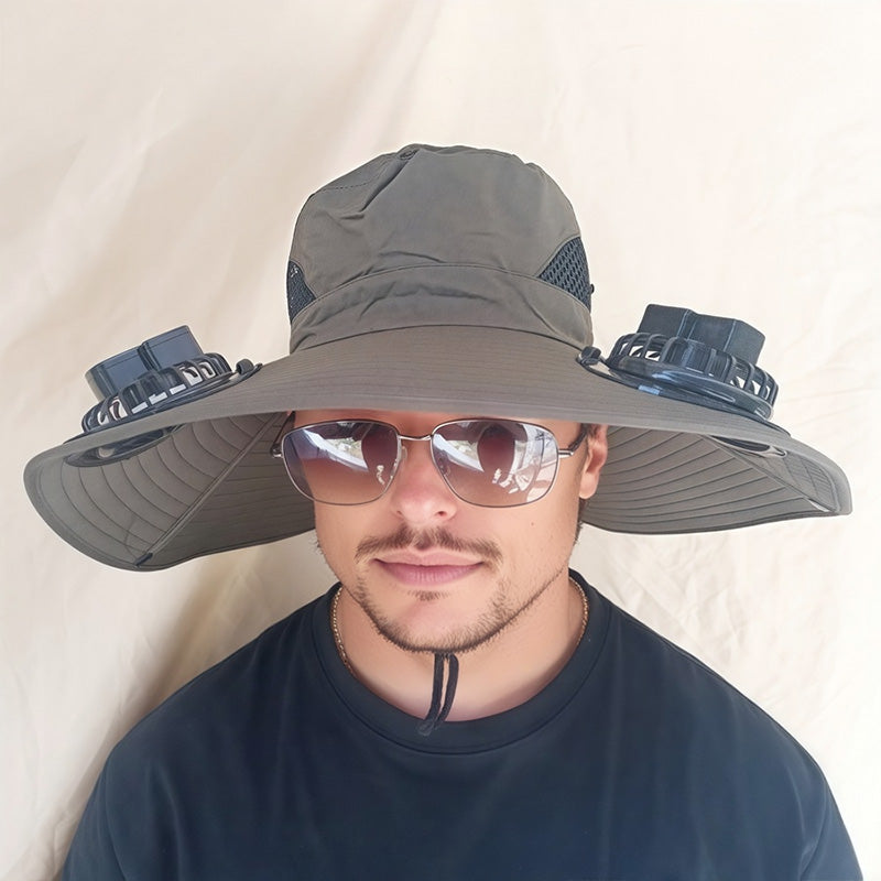 Outdoor Sun Ha🧢 50% DE DESCONTO – Chapéu Solar com Ventoinhas Duplas para Exterior | Fresco, prático & ideal para dias quentest with Dual Solar-Powered Fans