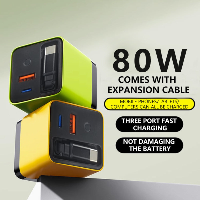 🔋 50% DE DESCONTO – Carregador Rápido 80W com Cabo Type-C Retrátil de 80cm | Potente, compacto & ideal para viagens