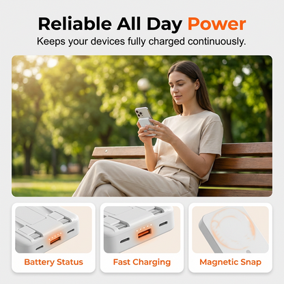 🔋 50% DE DESCONTO – Power Bank Magnético 3 em 1 com Cabos Duplos | Carregamento sem fios, portátil & ideal para viagens