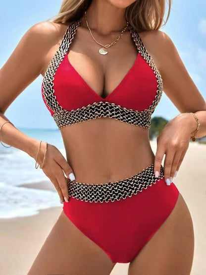 🔥Último dia da promoção: 50% de desconto🔥Maiô feminino sexy com decote em V e estampa ondulada para as férias