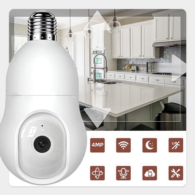 📷 50% DE DESCONTO – Câmera de Segurança Lâmpada WiFi 4MP Inteligente | Visão 360°, detecção de movimento & áudio bidirecional 🏠🔒