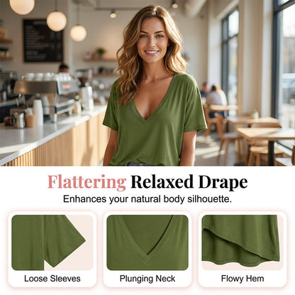 🌟LAST DAY SALE: 50% OFF !!🎁✨Women's Deep V-Neck Short Sleeve T-Shirt