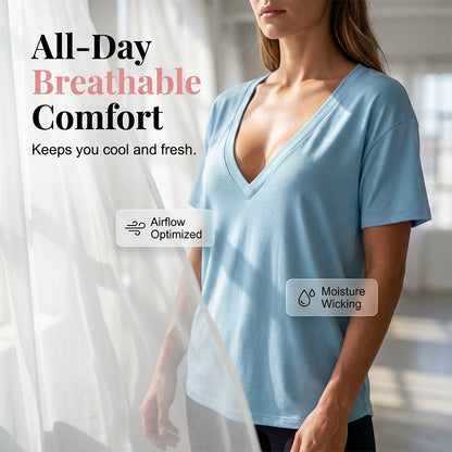🌟LAST DAY SALE: 50% OFF !!🎁✨Women's Deep V-Neck Short Sleeve T-Shirt