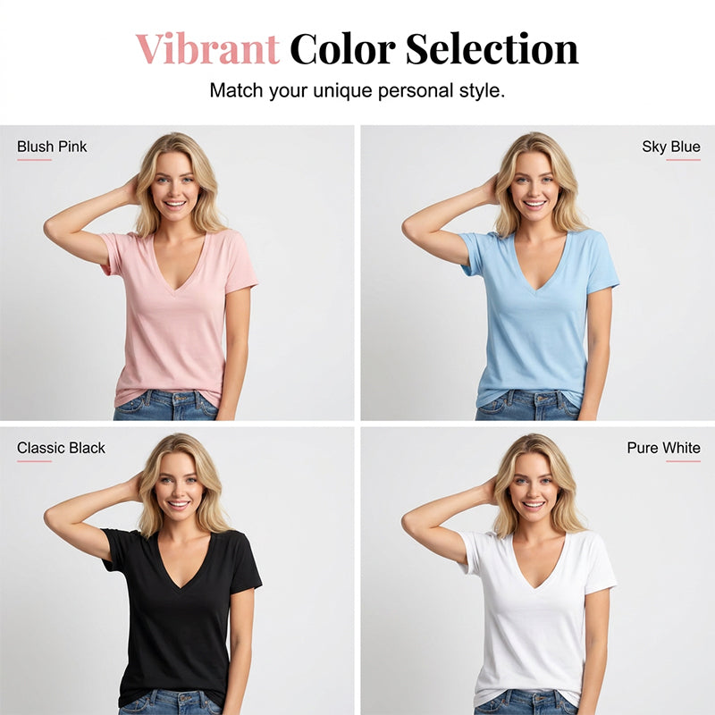 🌟LAST DAY SALE: 50% OFF !!🎁✨Women's Deep V-Neck Short Sleeve T-Shirt