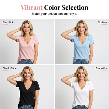 🌟LAST DAY SALE: 50% OFF !!🎁✨Women's Deep V-Neck Short Sleeve T-Shirt