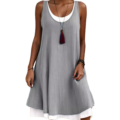 🔥Desconto de 50% no último dia!🔥Vestido sem mangas de duas peças para mulher