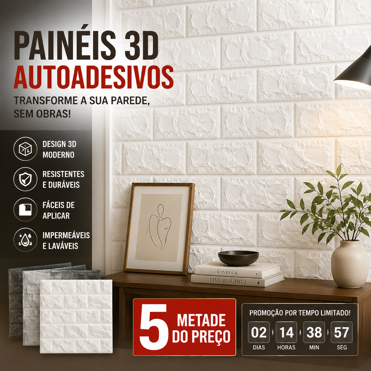 🎨 50% DE DESCONTO – Painel de Parede 3D Texturizado Autocolante | Fácil instalação, decoração rápida & transforma qualquer espaço 🏡