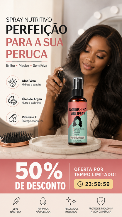 ✨ 50% DE DESCONTO – Spray Leve para Peruca com Nutrição sem Enxágue | Revitaliza, fácil aplicar & sem resíduos 🧖‍♀️