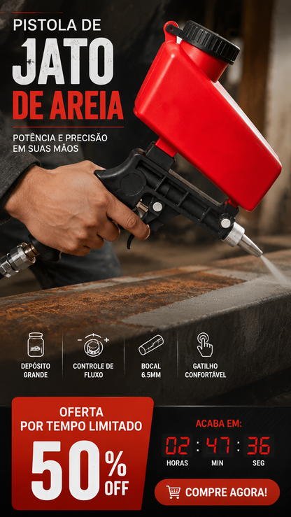 🔧 50% DE DESCONTO – Pistola Portátil de Jato de Areia Pneumática | Remove ferrugem, polia & detalha superfícies 🚀