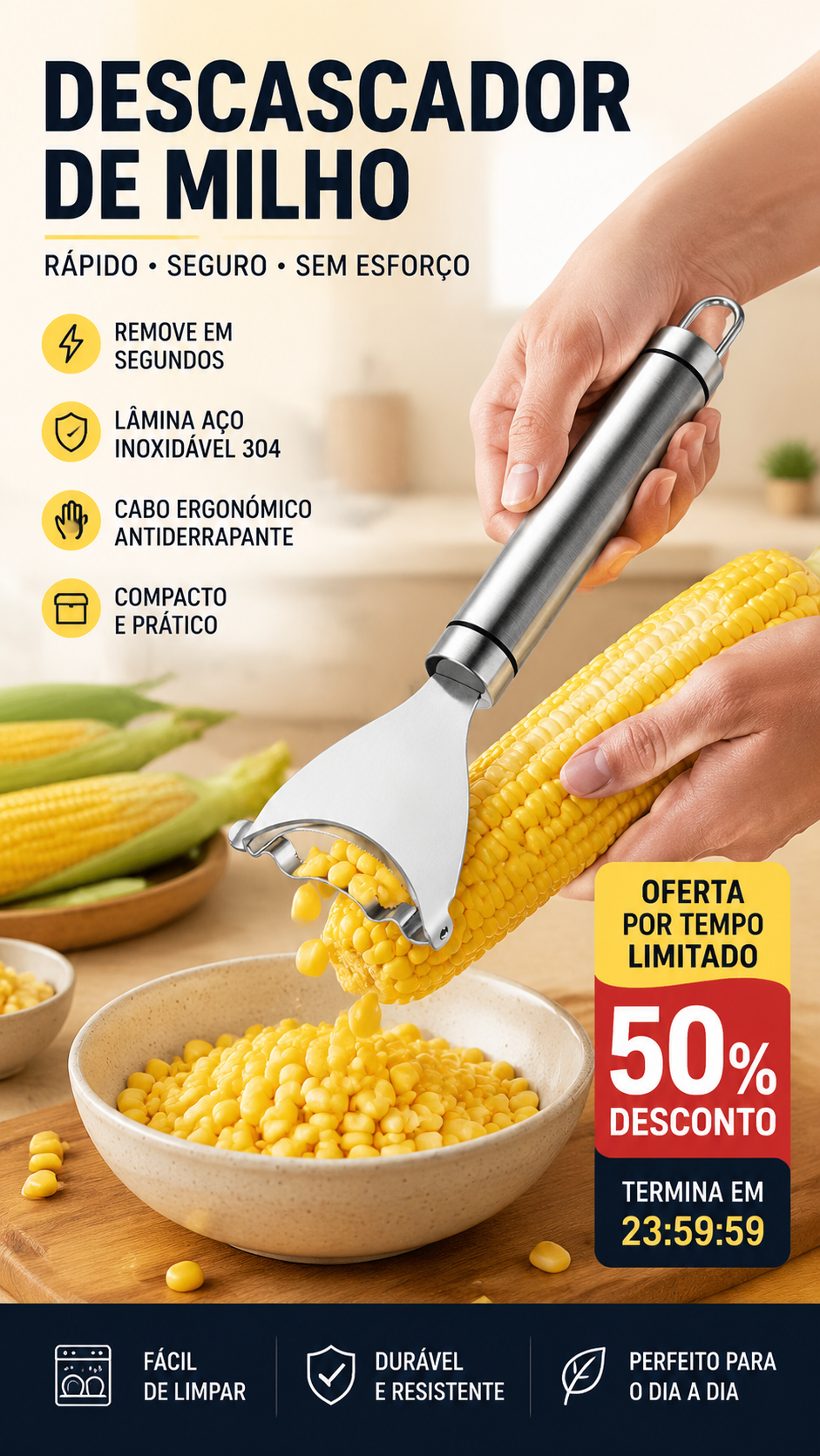 🌽 50% DE DESCONTO – Descascador de Milho Portátil Multifuncional | Remove grãos rapidamente, prático & fácil de usar