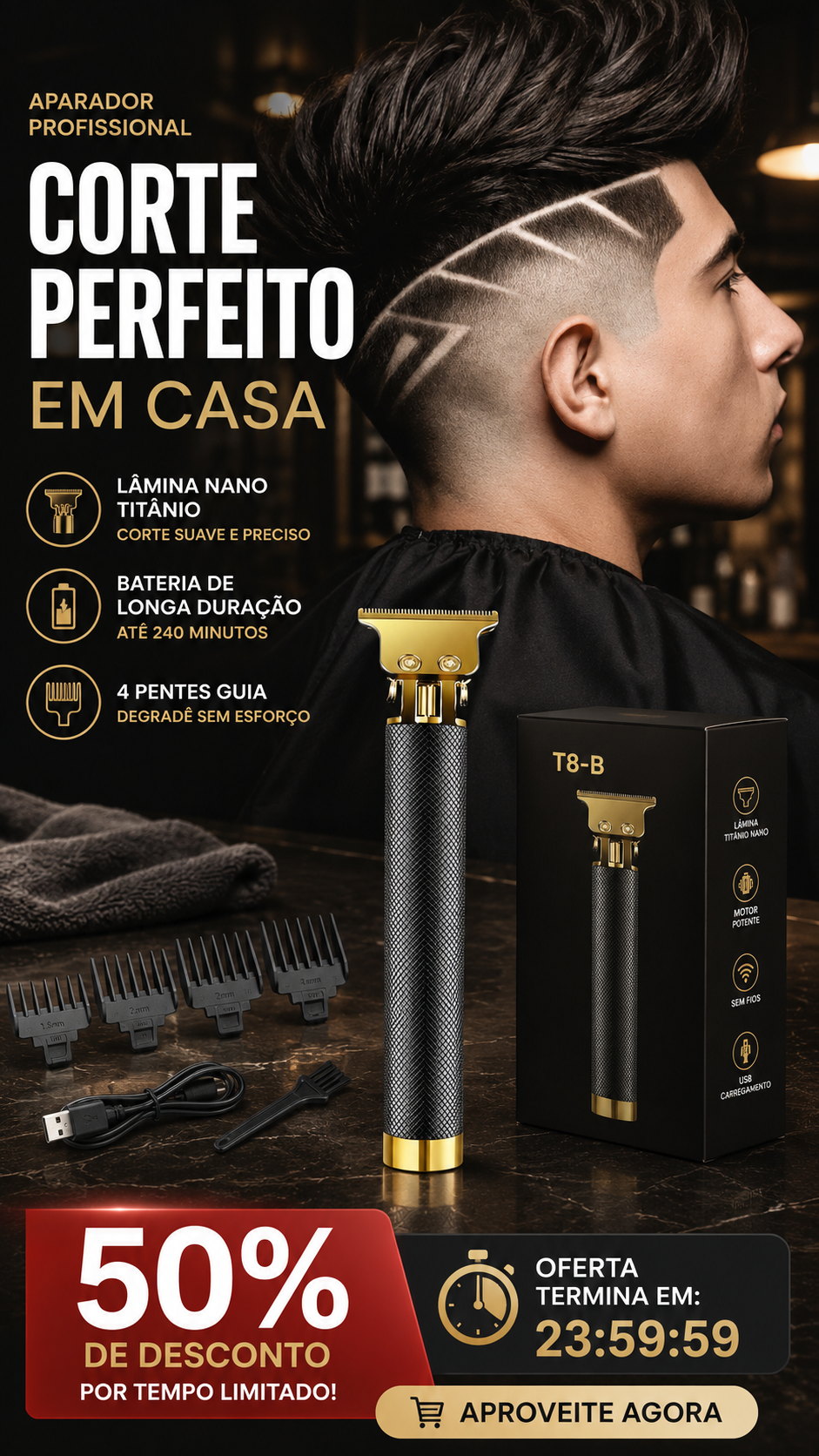✂️ 50% DE DESCONTO – Aparador de Cabelo Sem Fio | Oferta especial, presente ideal, corte fácil & prático ✨🎁