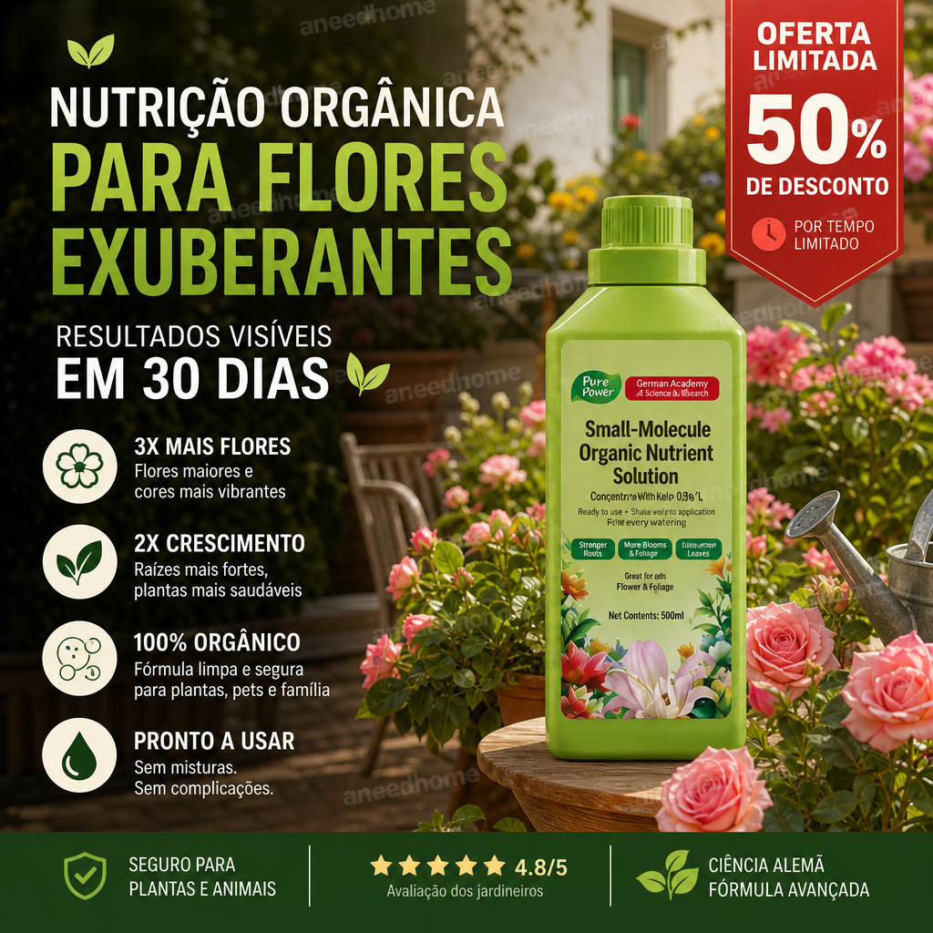 🌱 50% DE DESCONTO – Solução Nutriente Orgânica para Plantas | Promove crescimento, suave para mudas & absorção rápida