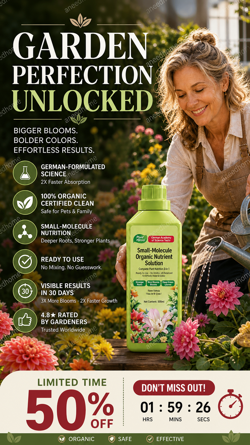 🌱 50% DE DESCONTO – Solução Nutriente Orgânica para Plantas | Promove crescimento, suave para mudas & absorção rápida