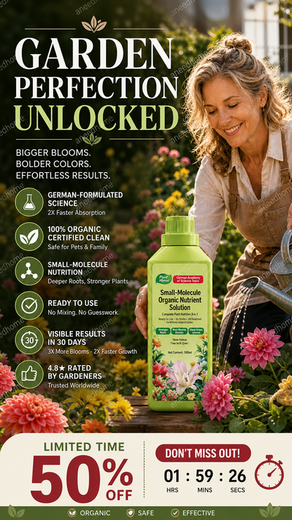 🌱 50% DE DESCONTO – Solução Nutriente Orgânica para Plantas | Promove crescimento, suave para mudas & absorção rápida
