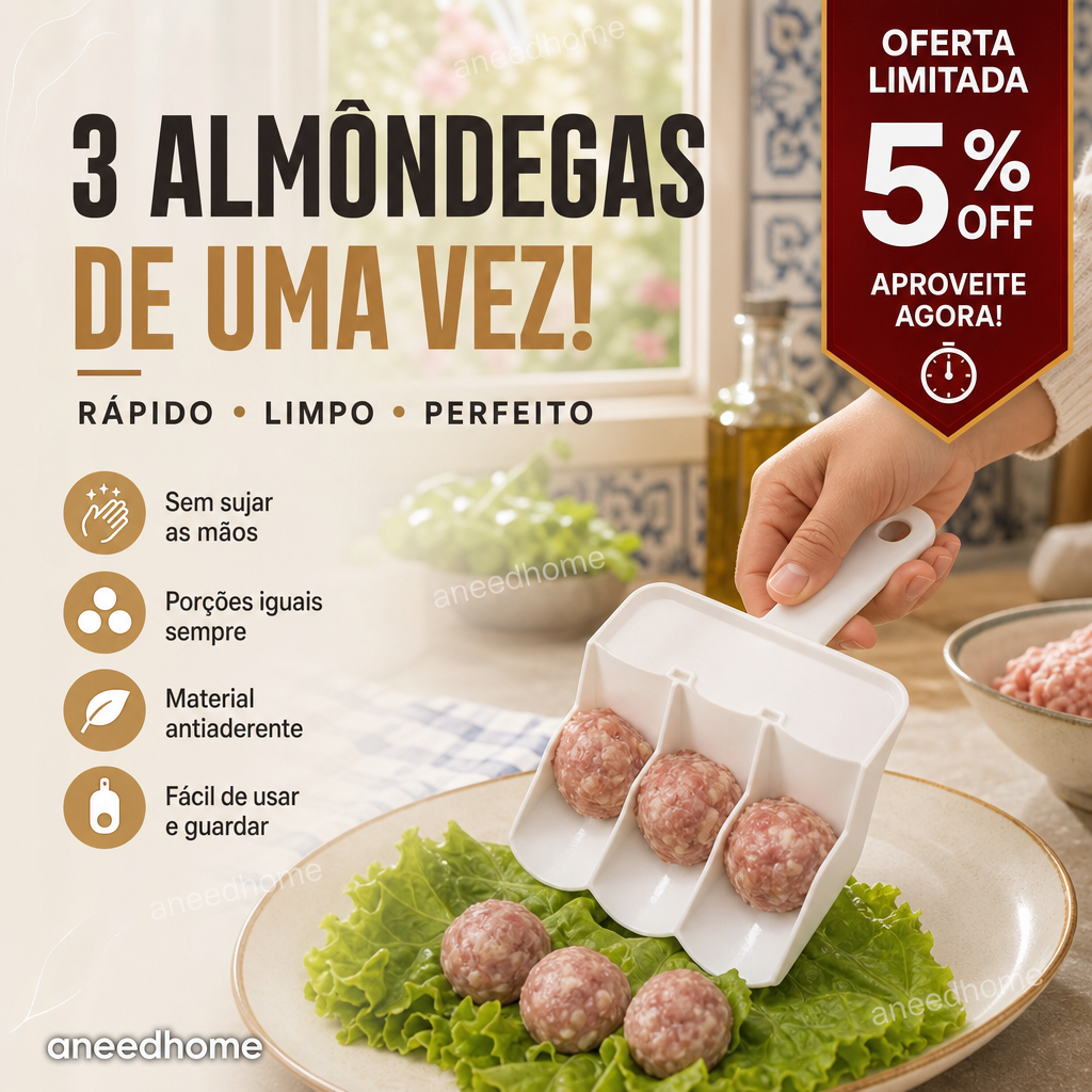 🍖 50% DE DESCONTO – Compre 2 Leve 1 Grátis 🔥 Fabricante Criativo de Almôndegas para Cozinha | Rápido, prático & fácil de usar