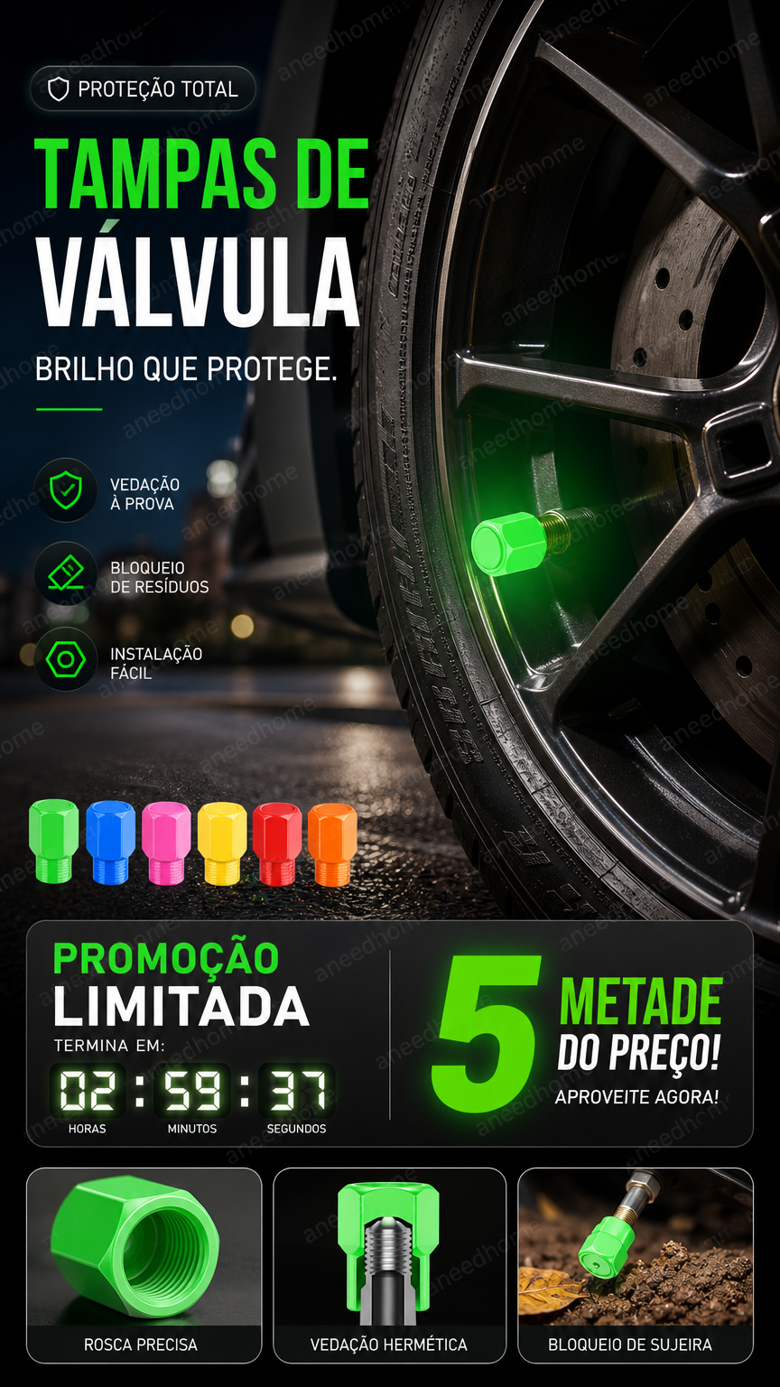 🚗 50% DE DESCONTO – Tampa de Válvula de Pneu Universal Luminosa | Visível à noite, fácil instalação & segurança extra