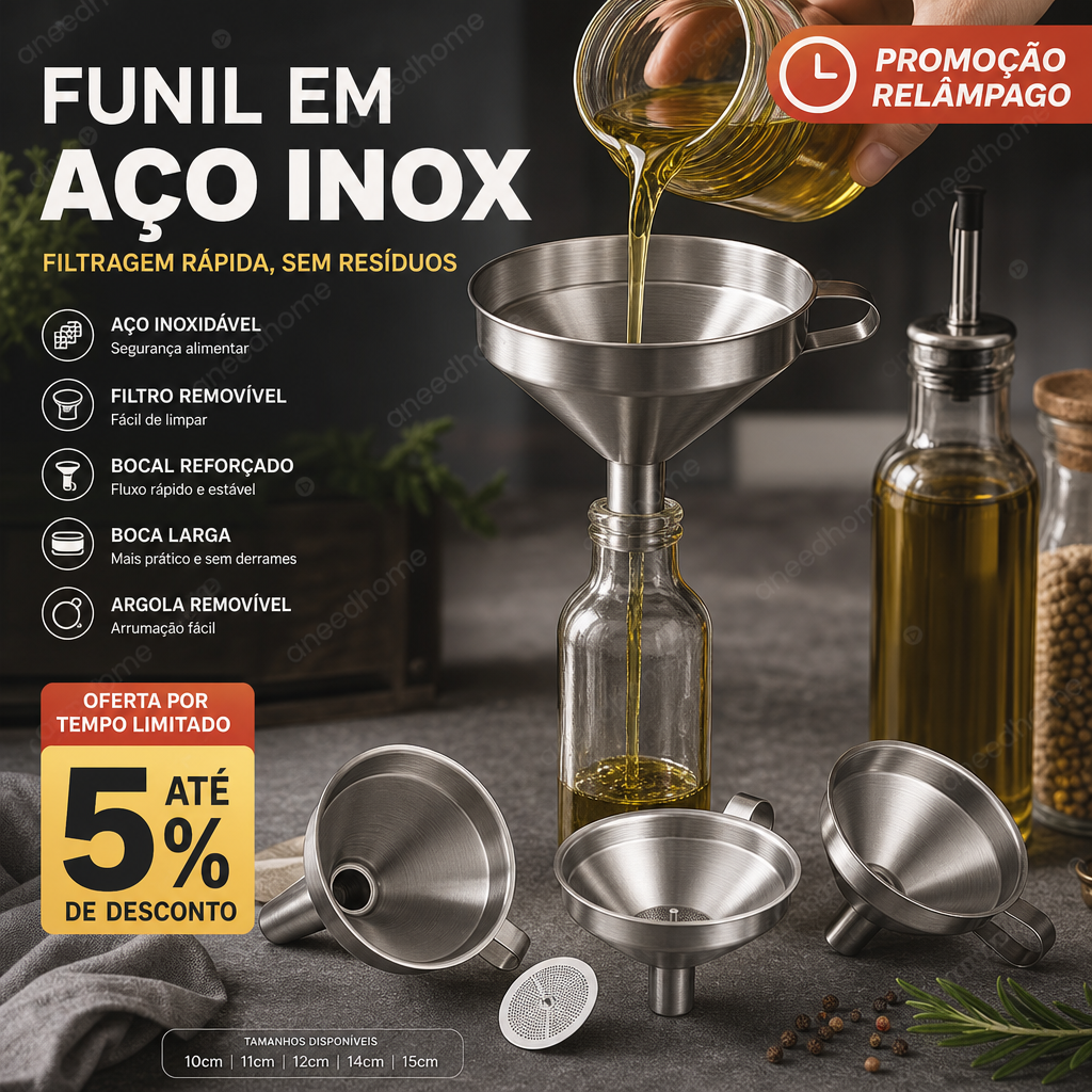 🔧 50% DE DESCONTO – Funil de Filtro em Aço Inoxidável | Durável, eficiente & ideal para cozinha e laboratório